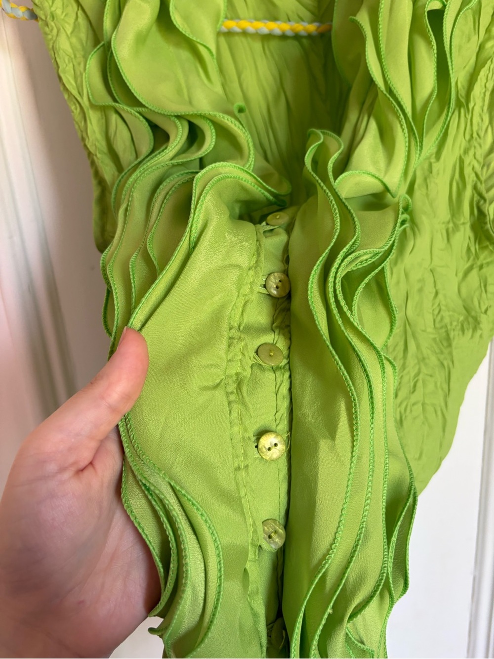 Y2K Sleeveless Ruffle Cascade Top in Green - Picture 4 of 9